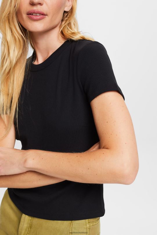 Frauen Esprit Schwarz T-Shirt aus geripptem Jersey T-Shirts 0BN001