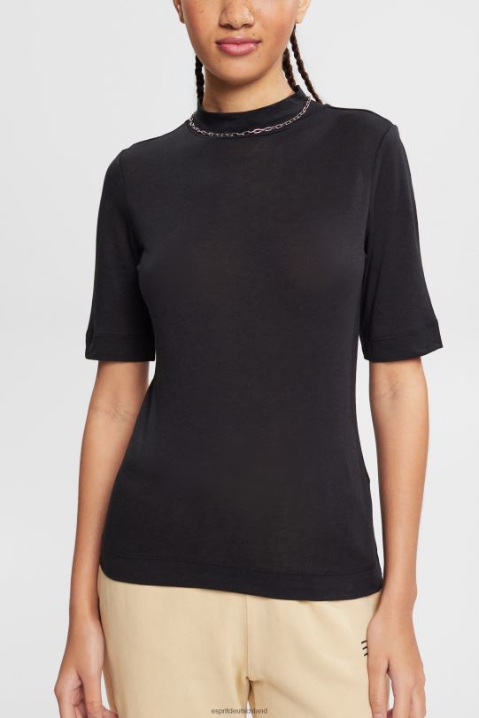Frauen Esprit Schwarz T-Shirt mit Stehkragen, Tencel T-Shirts 0BN00374