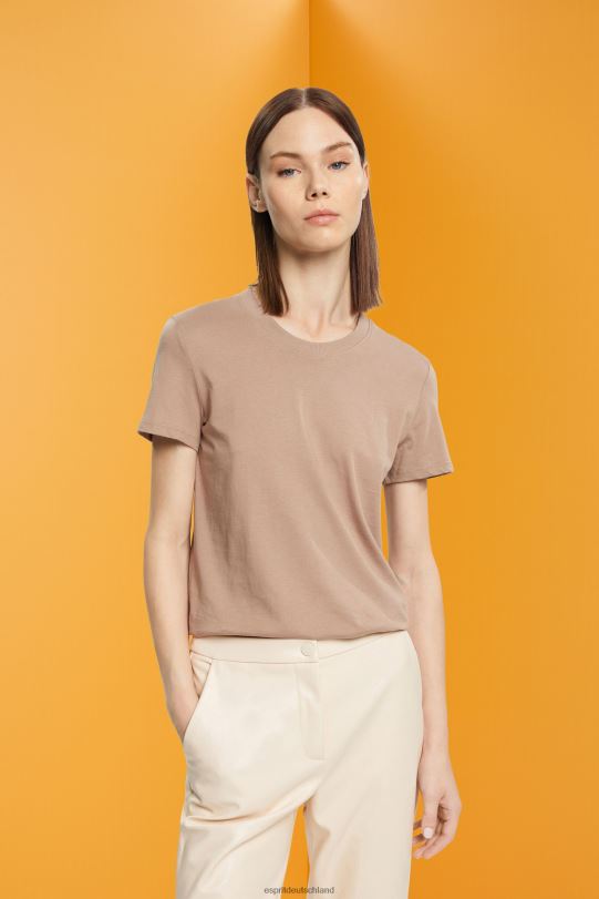 Frauen Esprit Taupe T-Shirt aus Baumwolle mit Rundhalsausschnitt T-Shirts 0BN00457