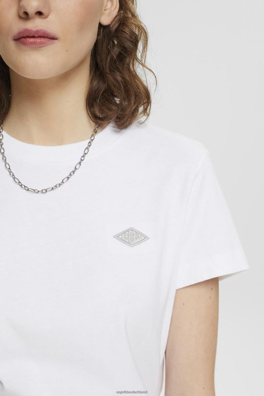 Frauen Esprit Weiß Baumwoll-T-Shirt mit gesticktem Logo T-Shirts 0BN00147