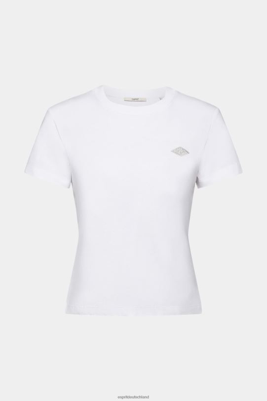 Frauen Esprit Weiß Baumwoll-T-Shirt mit gesticktem Logo T-Shirts 0BN00147