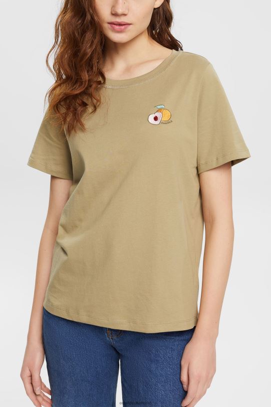 Frauen Esprit blasses Khaki T-Shirt mit gesticktem Motiv T-Shirts 0BN00557