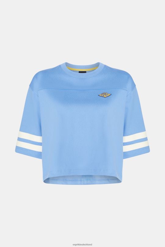 Frauen Esprit hellblauer Lavendel Kurz geschnittenes Rugby-T-Shirt mit College-Logo T-Shirts 0BN00414