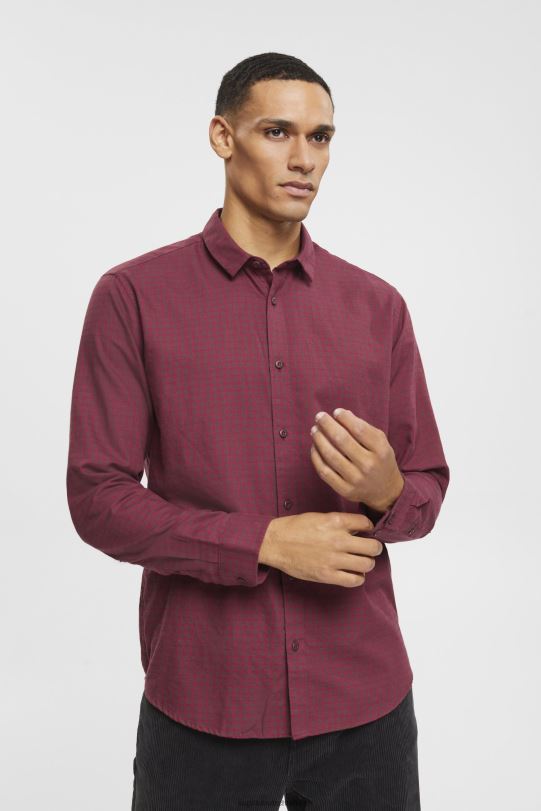 Männer Esprit Bordeauxrot Kariertes Slim-Fit-Hemd Hemden 0BN00690