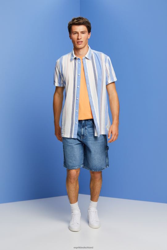 Männer Esprit Hellblau Gestreiftes Kurzarmhemd, 100 % Baumwolle Hemden 0BN00612