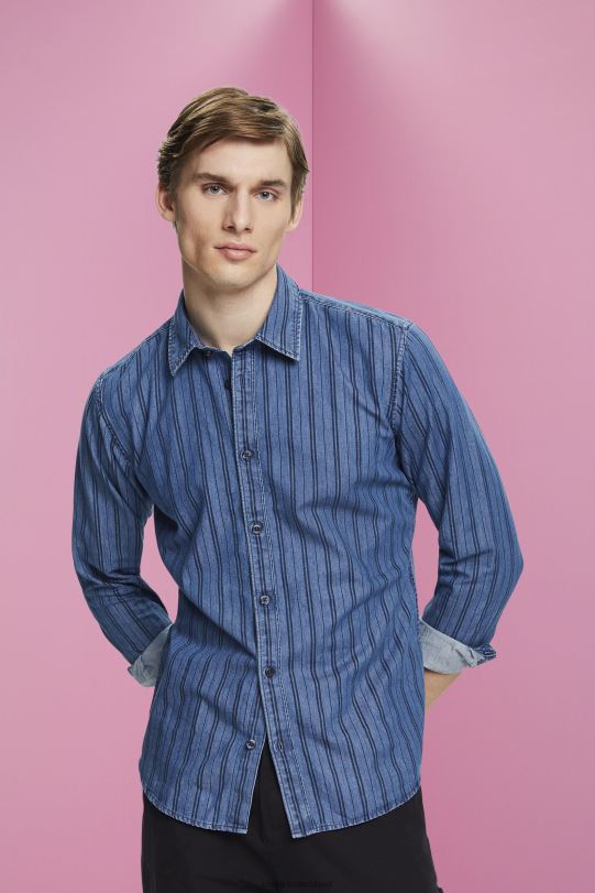 Männer Esprit Marine Slim-Fit-Jeanshemd mit Streifen Hemden 0BN00717