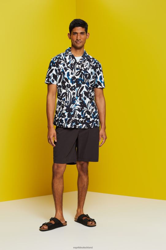 Männer Esprit Marine gemustertes Kurzarmhemd, 100 % Baumwolle Hemden 0BN00613