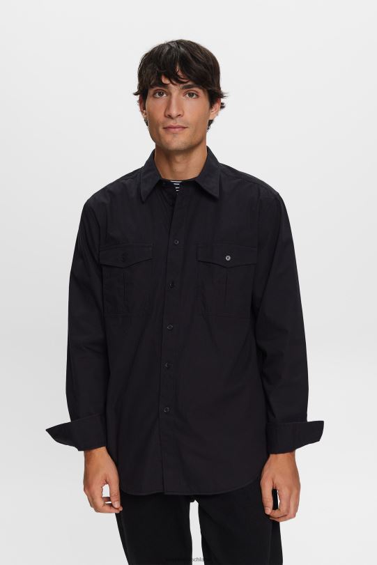 Männer Esprit Schwarz Utility-Shirt, 100 % Baumwolle Hemden 0BN00571