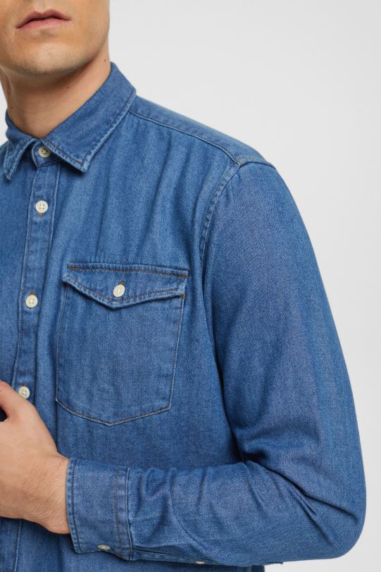 Männer Esprit blaue mittlere Waschung Jeanshemd Hemden 0BN00833