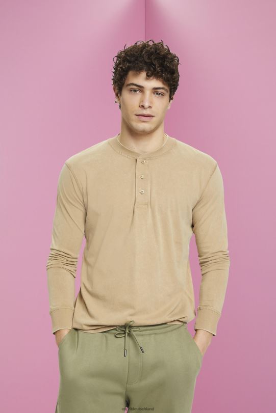 Männer Esprit Khaki-Beige Langarmshirt mit Knöpfen lange Ärmel 0BN00723