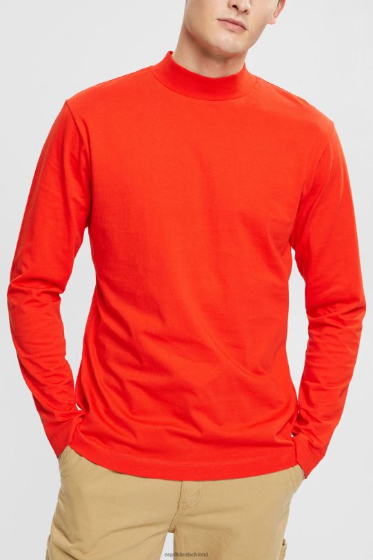 Männer Esprit Rot Langarmshirt mit Stehkragen lange Ärmel 0BN00944