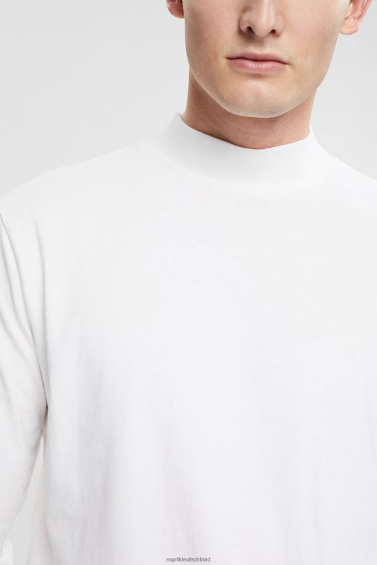 Männer Esprit Weiß Langarmshirt mit Stehkragen lange Ärmel 0BN00943