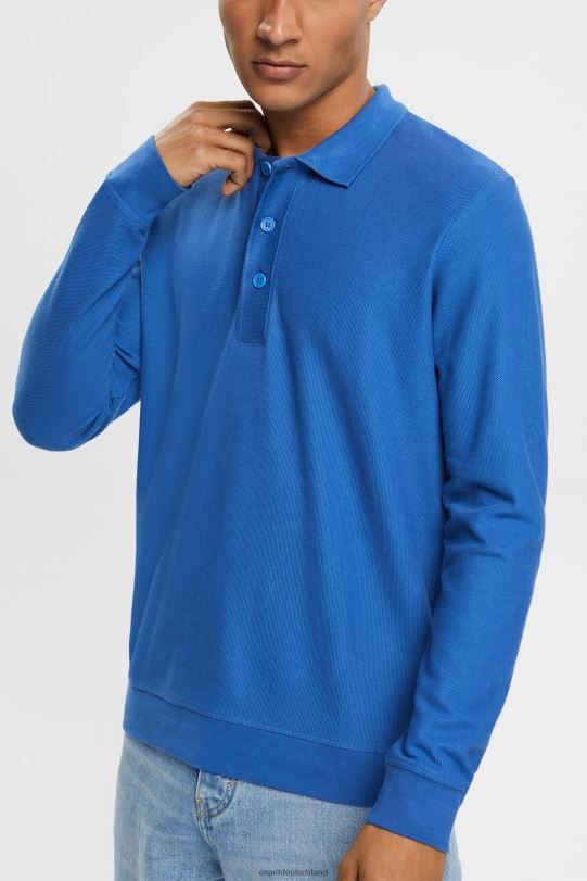 Männer Esprit Blau Langärmliges Piqué-Poloshirt Polos 0BN00952