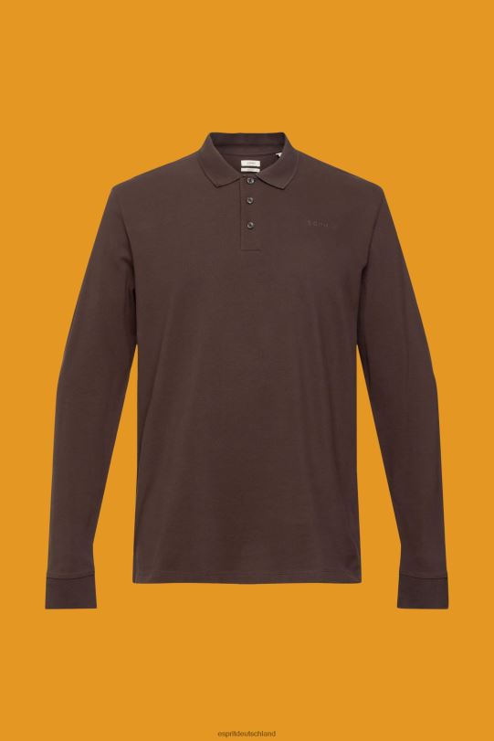 Männer Esprit dunkelbraun Langärmliges Piqué-Poloshirt Polos 0BN00836