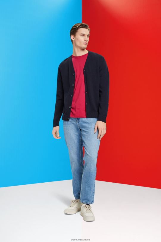 Männer Esprit Marine Strickjacke aus nachhaltiger Baumwolle mit V-Ausschnitt Pullover 0BN00776