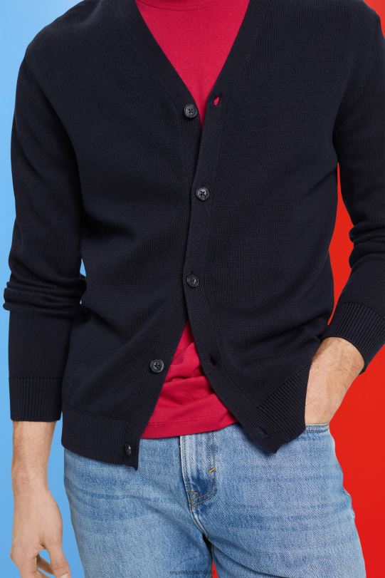 Männer Esprit Marine Strickjacke aus nachhaltiger Baumwolle mit V-Ausschnitt Pullover 0BN00776