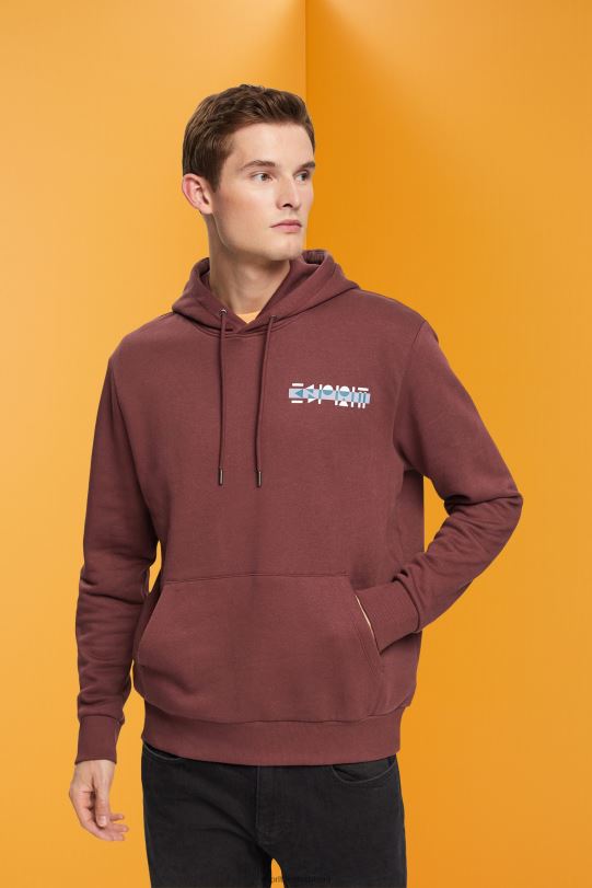 Männer Esprit Bordeauxrot Kapuzenpullover mit kleinem Logo-Print Sweatshirts und Kapuzenpullover 0BN00828