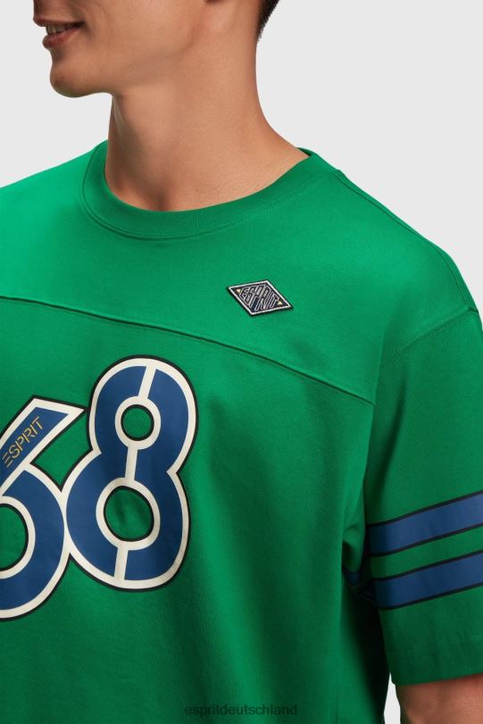 Männer Esprit Smaragdgrün T-Shirt mit grafischem Print und gestreiften Ärmeln T-Shirts 0BN00806