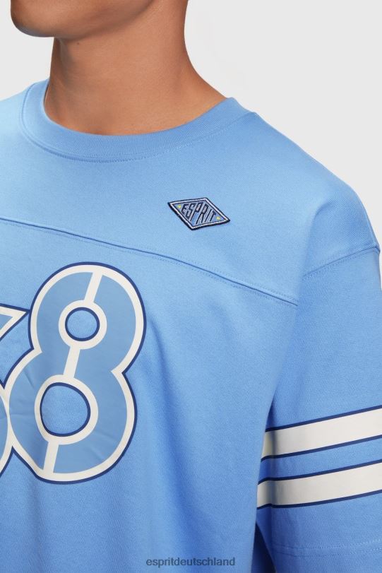 Männer Esprit hellblauer Lavendel T-Shirt mit grafischem Print und gestreiften Ärmeln T-Shirts 0BN00807