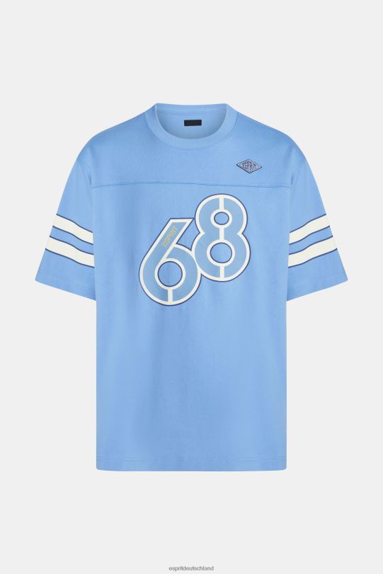 Männer Esprit hellblauer Lavendel T-Shirt mit grafischem Print und gestreiften Ärmeln T-Shirts 0BN00807